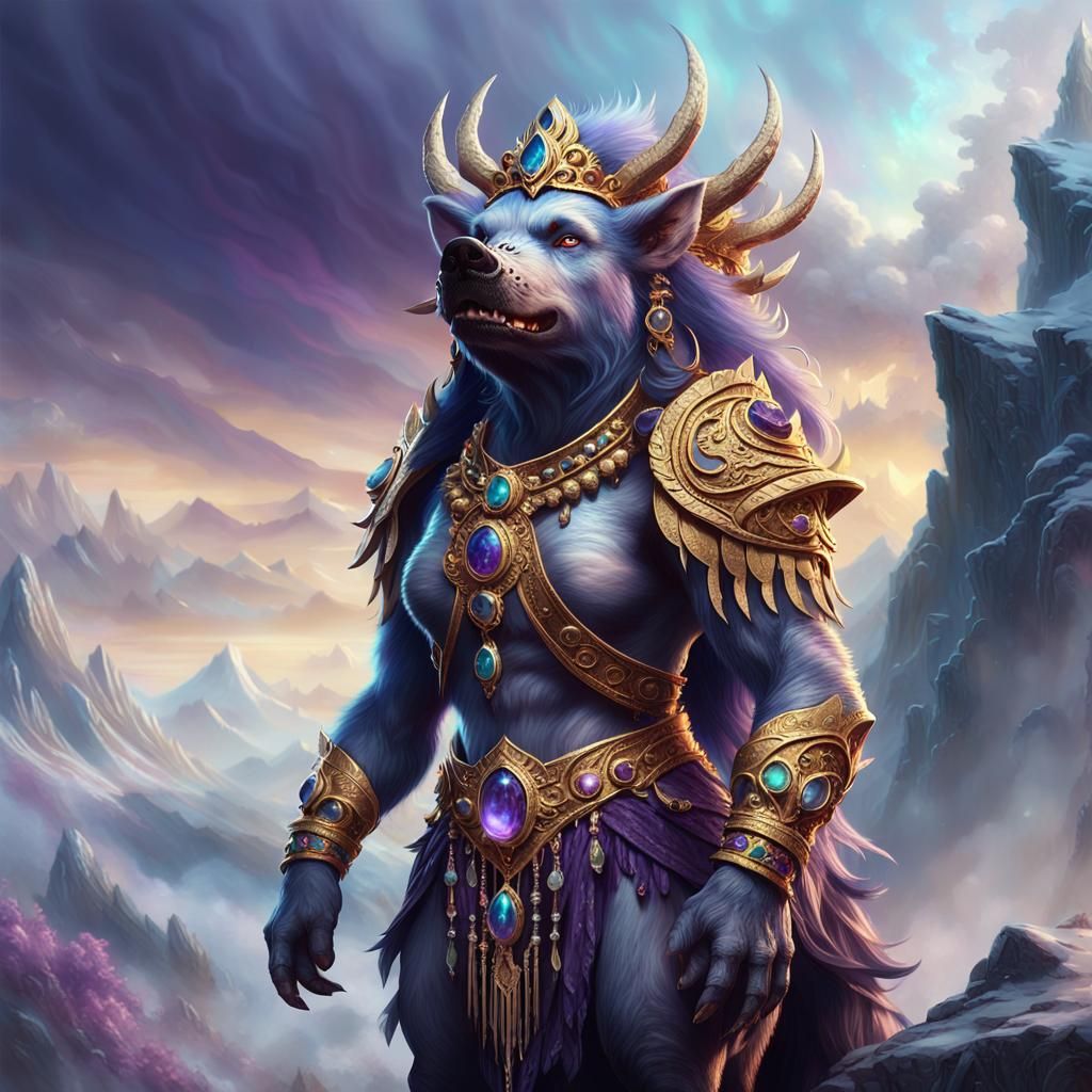 Female Werepig with Golden Headdress on Misty Mountain