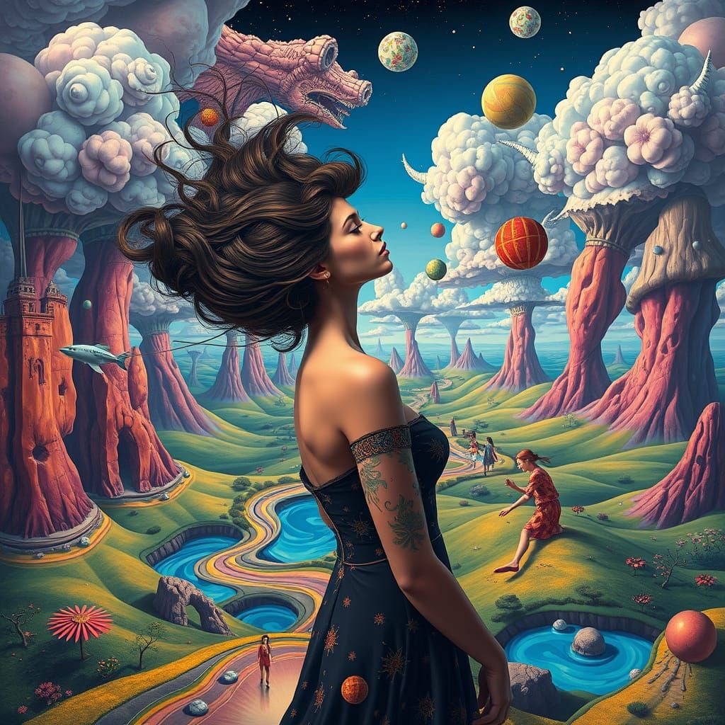 Surreal Woman in a Vibrant, Dreamlike World