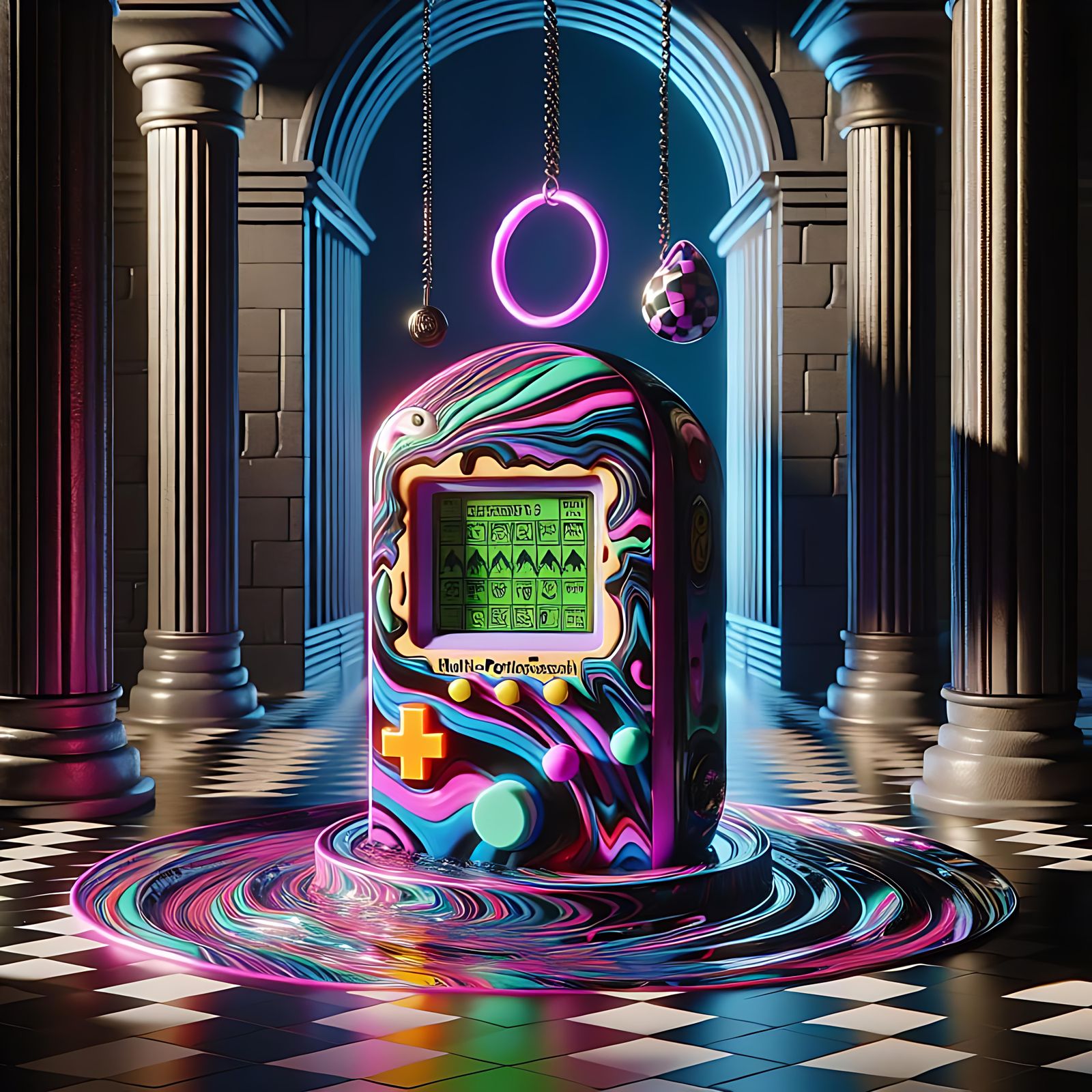 Vaporwave Toy Machine with Inner Glow in 3D