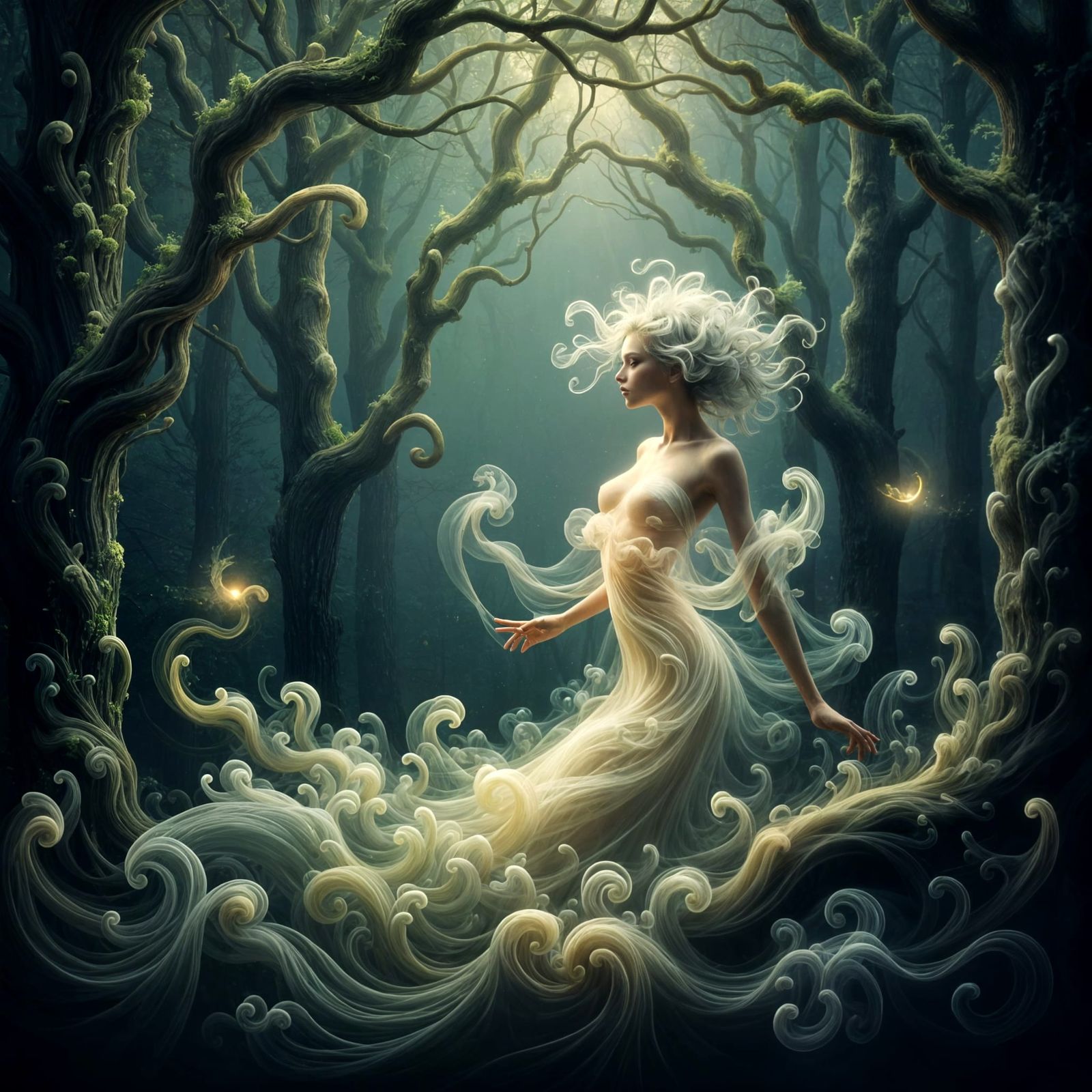 Ethereal Magic Aparition in Moonlit Forest