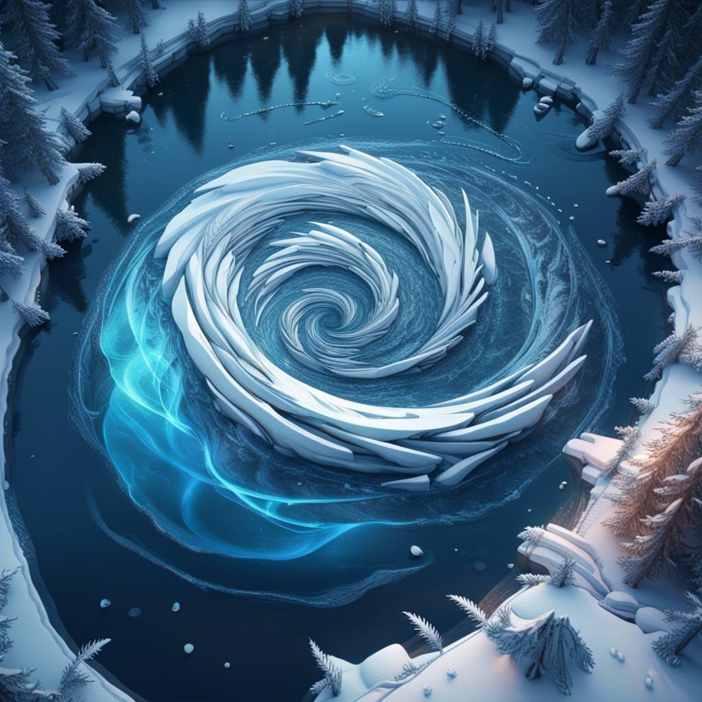 Swirling Spiral Snow Ice on Frozen Lake