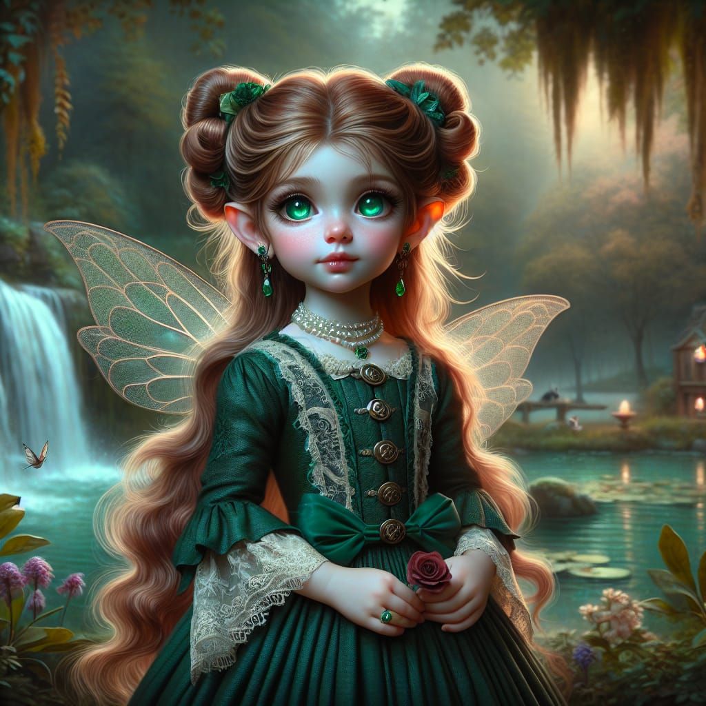 Elven Girl with Rose: 1800s-Style Portrait