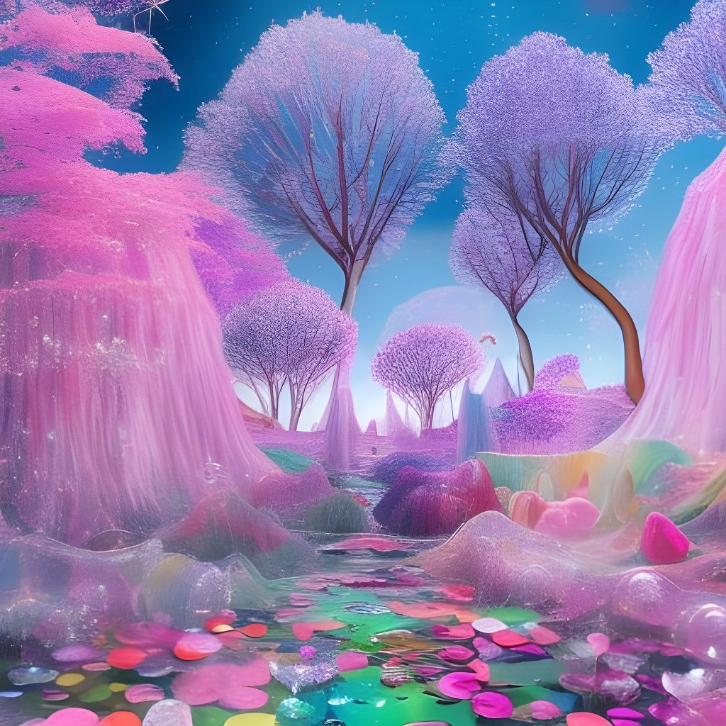 Psychedelic Crystal Fantasy Landscape in Watercolour Style