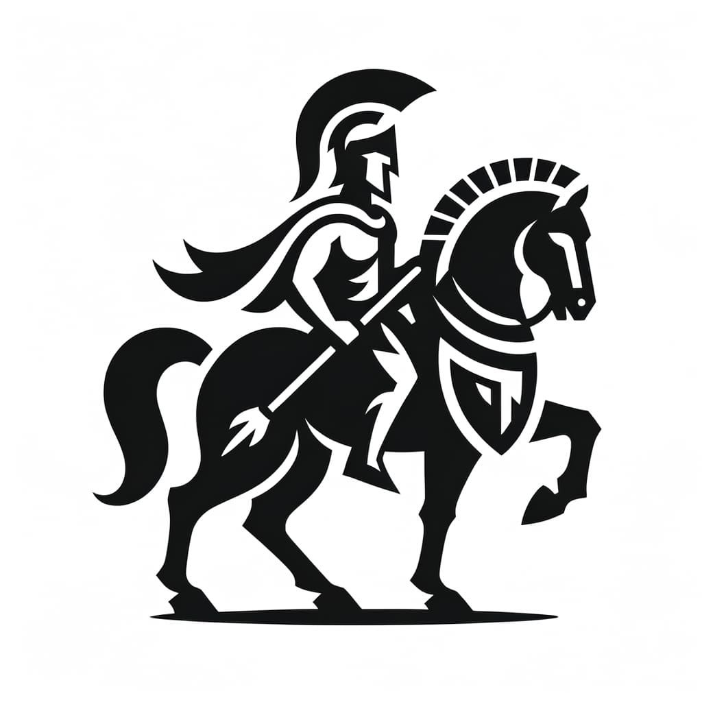 Spartan Warrior on Horseback: Monochrome Logo