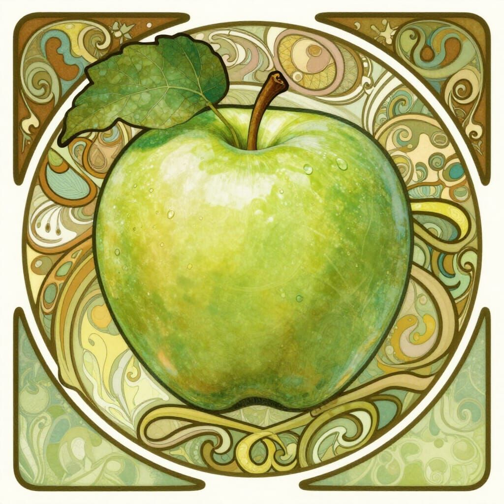 Art Nouveau Green Apple Illustration