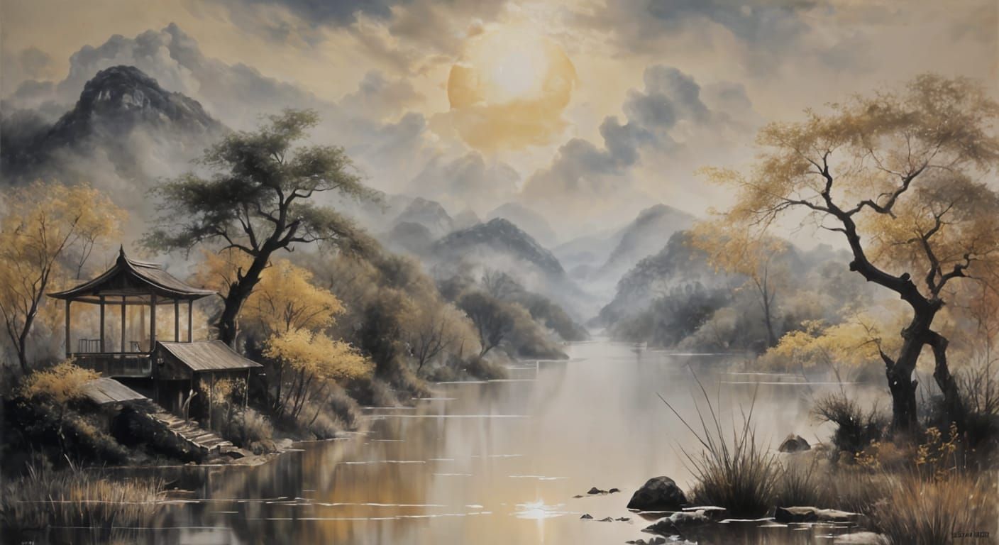 Dreamy Foggy Morning Watercolour Landscape