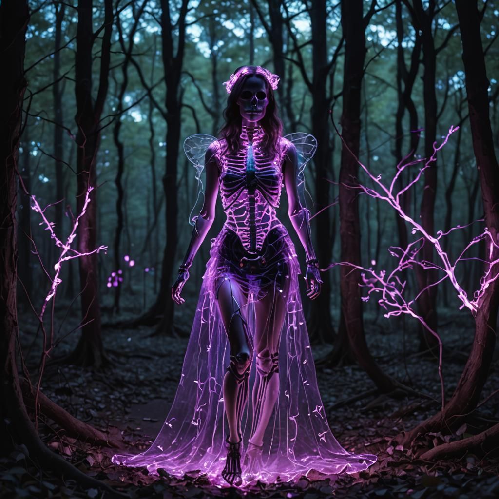 Purple Neon Skeleton in the Woods