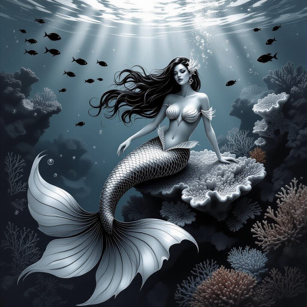 Elegant Mermaid on a Fantastical Coral Reef