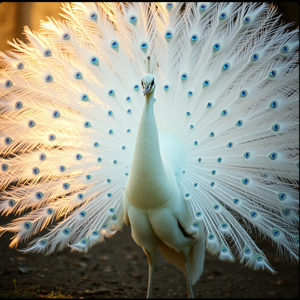 Albino Peacock with Iridescent Feathers: Cinematic Display