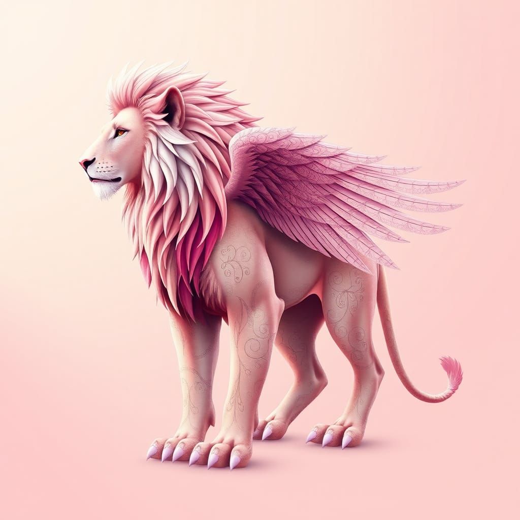 Pink Lion-Eagle Hybrid with Zentangle Patterns