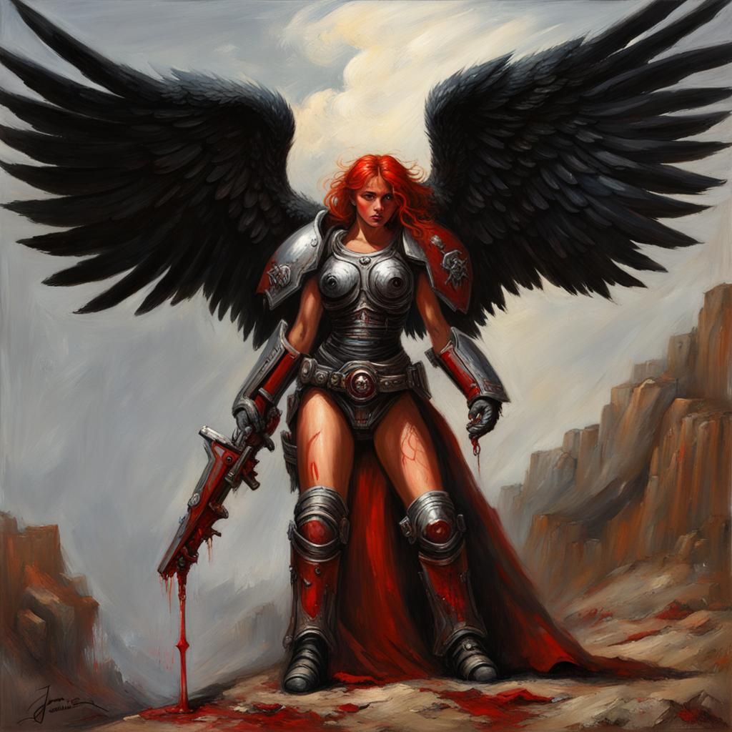 Metallic Angel Figure in Oil Painting Style