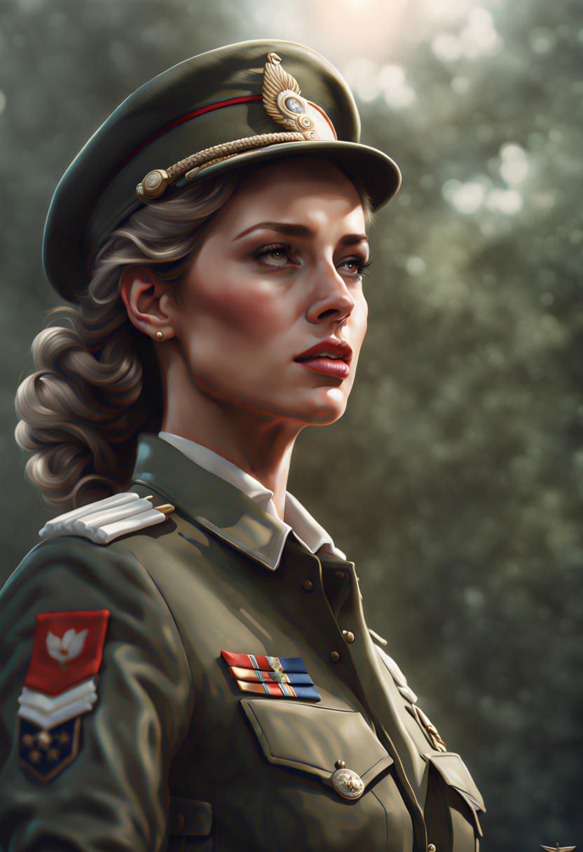 The goddess Diana in military uniform.