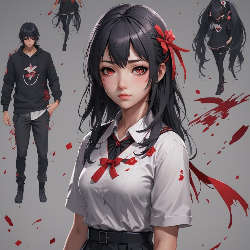Detailed 3D Anime Rendering of Yandere Girl