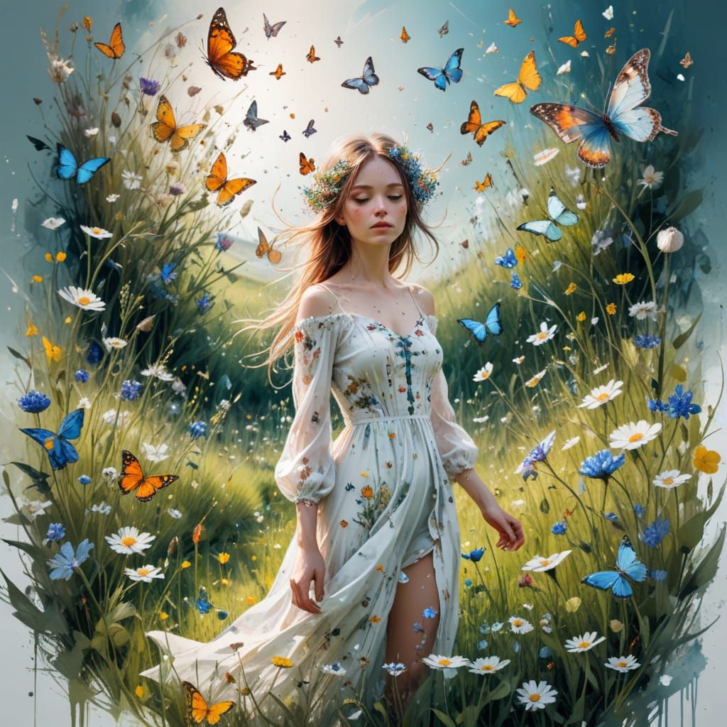 Enchanting Spring Meadow Blooms in Dreamlike Digital Art