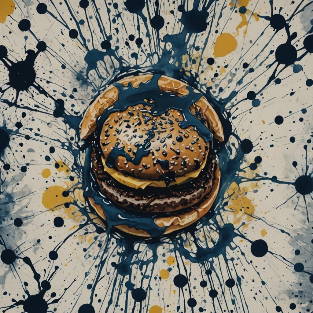 Hamburger Rorschach Test in Pollock-Style Ink Splatters