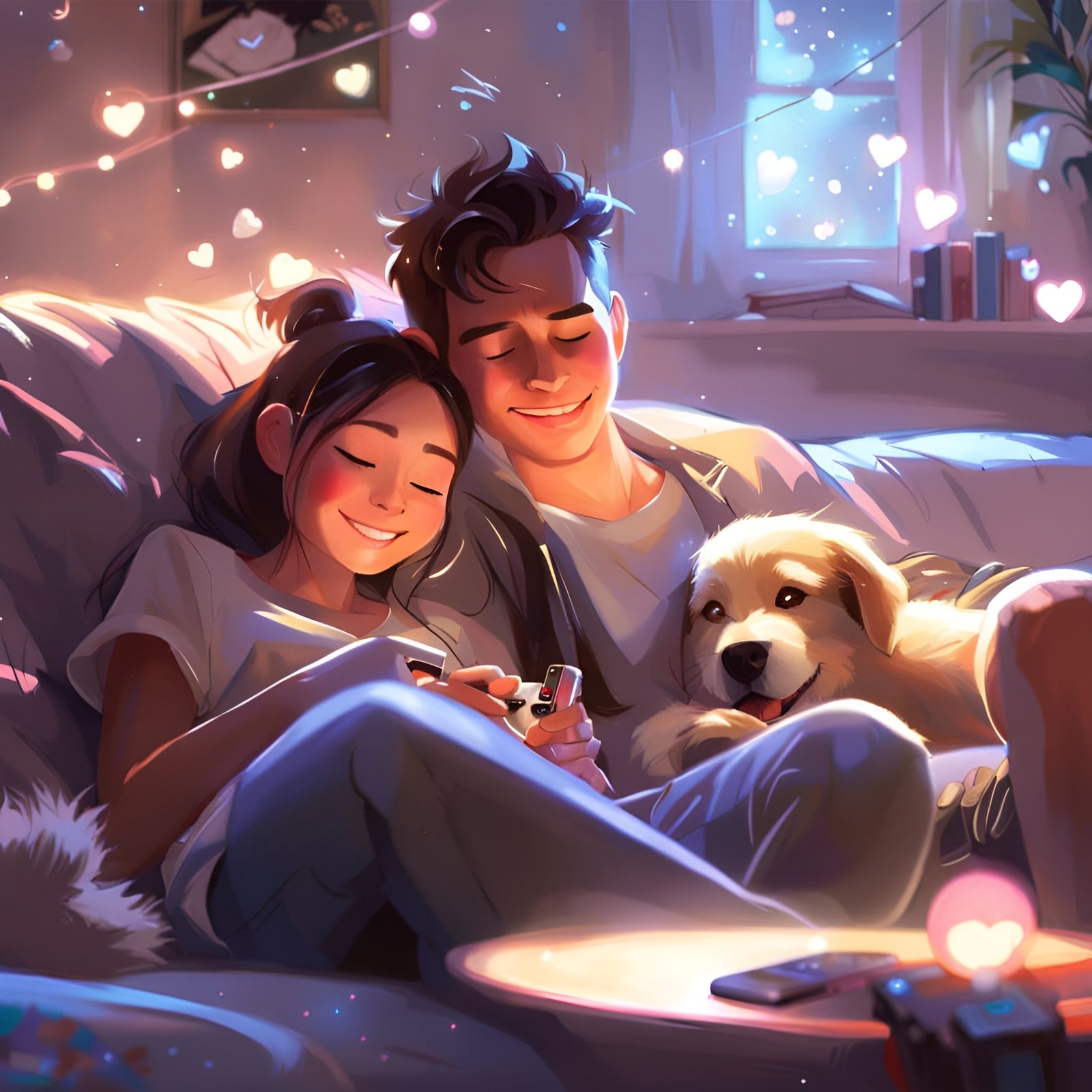 Cozy Couple Gaming in Dreamy Living Room