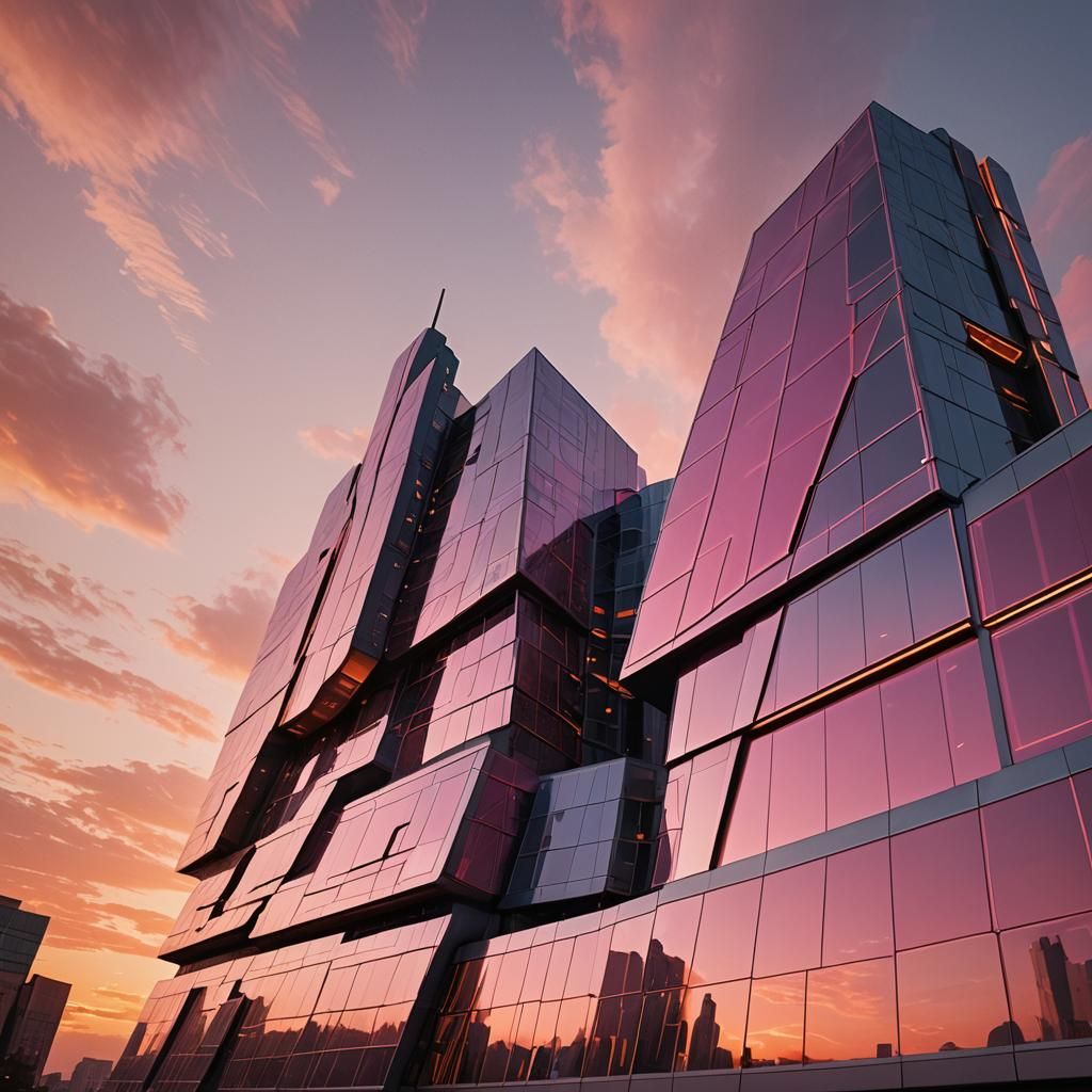 Futuristic Space Command Building at Sunset