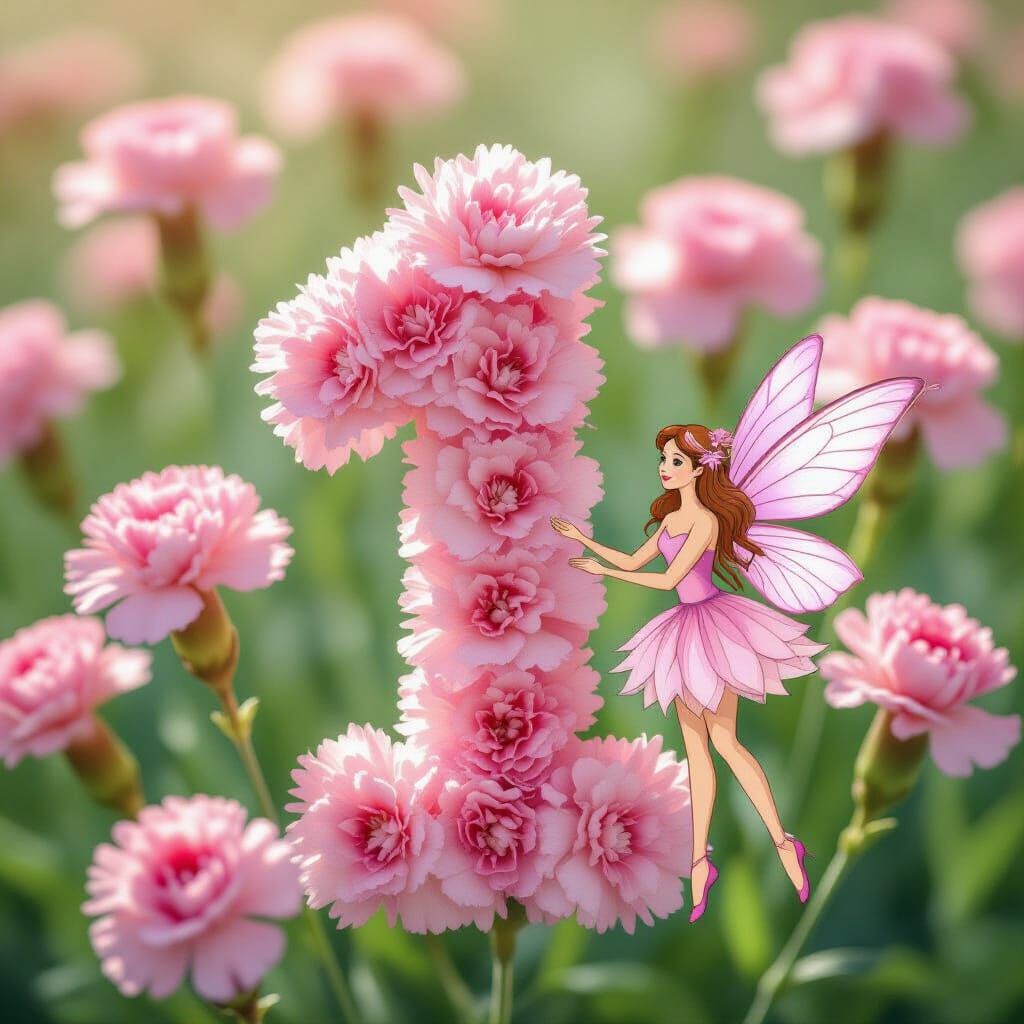 Pink Carnation Number 1 with a Delicate Fairy