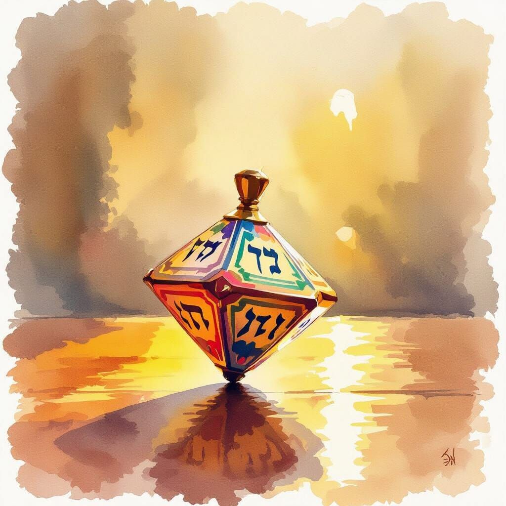 Vibrant Watercolor Dreidel in Motion