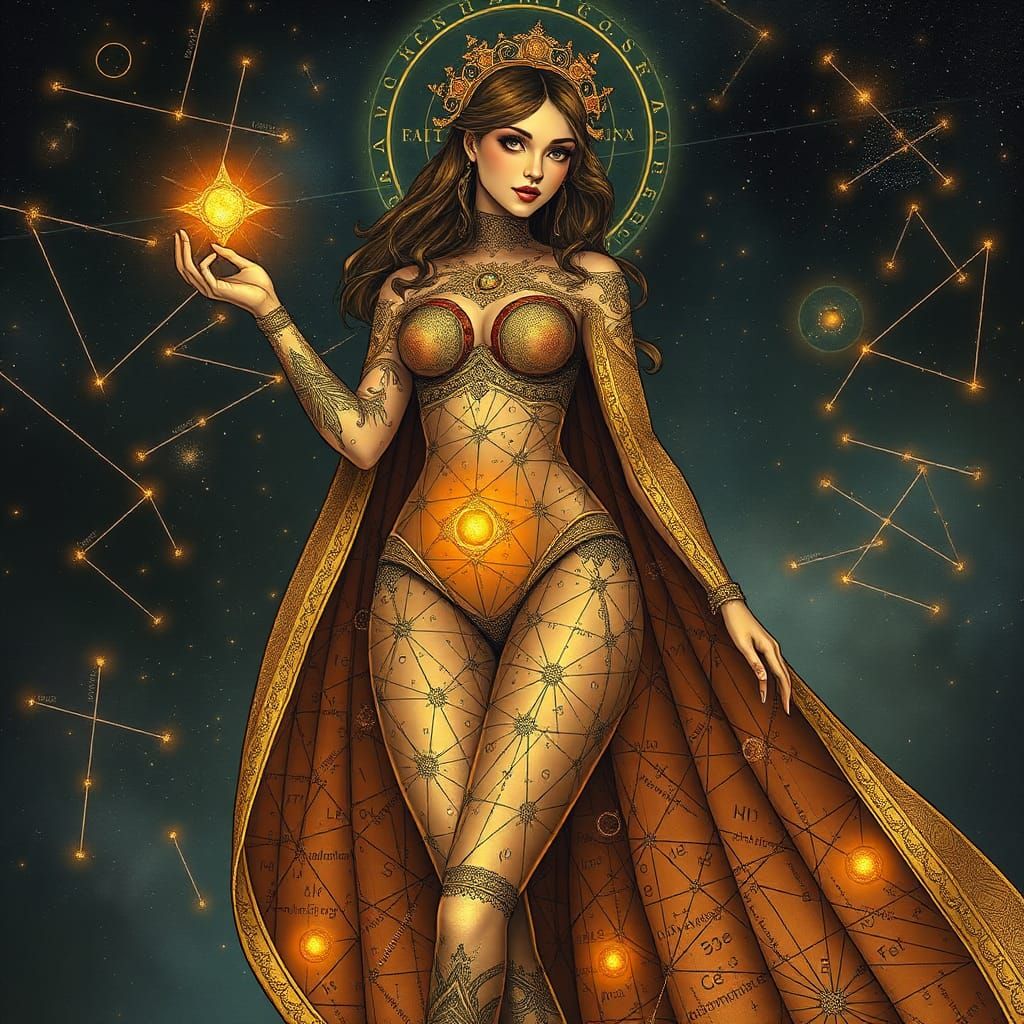 Cosmic Starlet in Mixed-Media Style