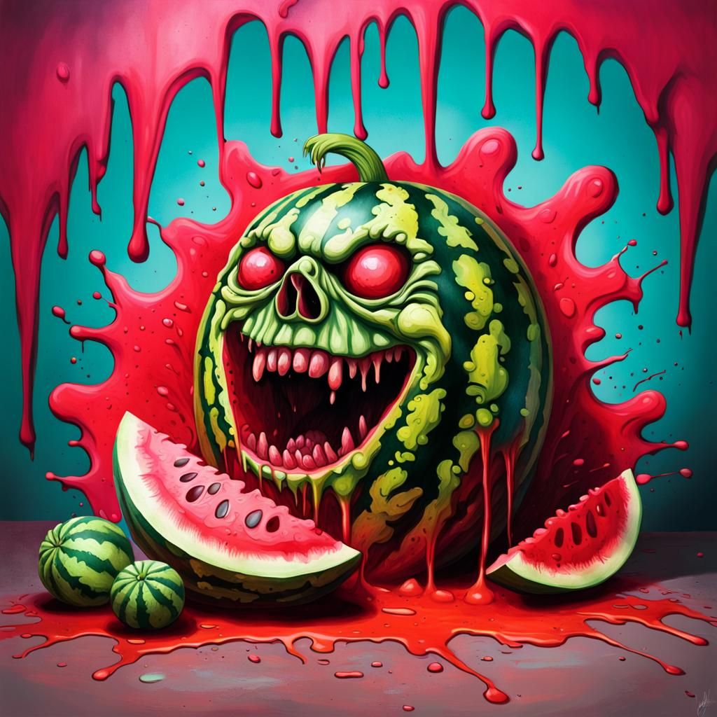 Zombie Watermelon Graffiti Art with Ghoulish Twist