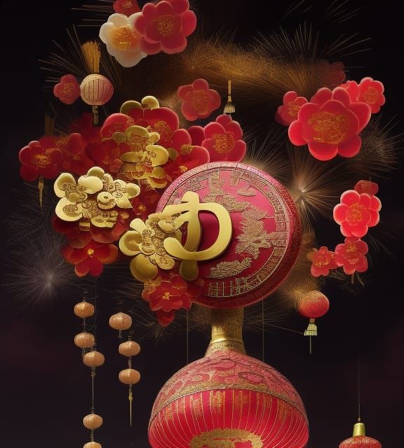 Abundant Chinese New Year in Mixed Media