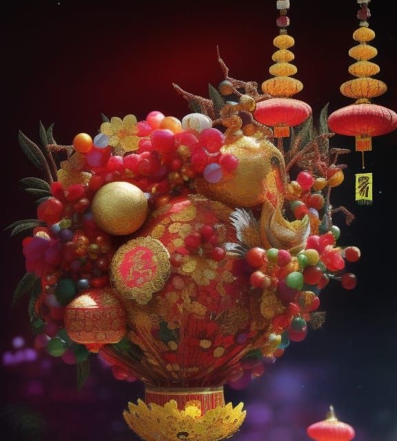 Abundant Chinese New Year Mixed Media Collage