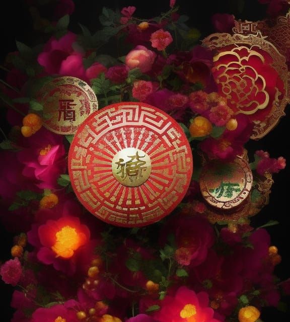 Abundant Chinese New Year Collage in Mixed Media