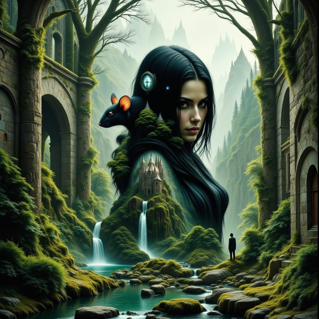 Shy Mouse Meets Dark Fantasy Yennefer Amidst Ancient Ruins