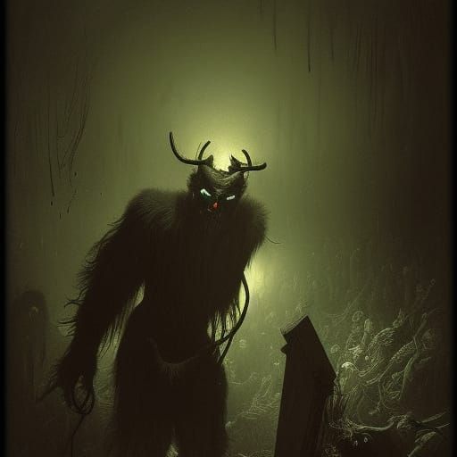 Terrifying Krampus Illustration in Doré Style