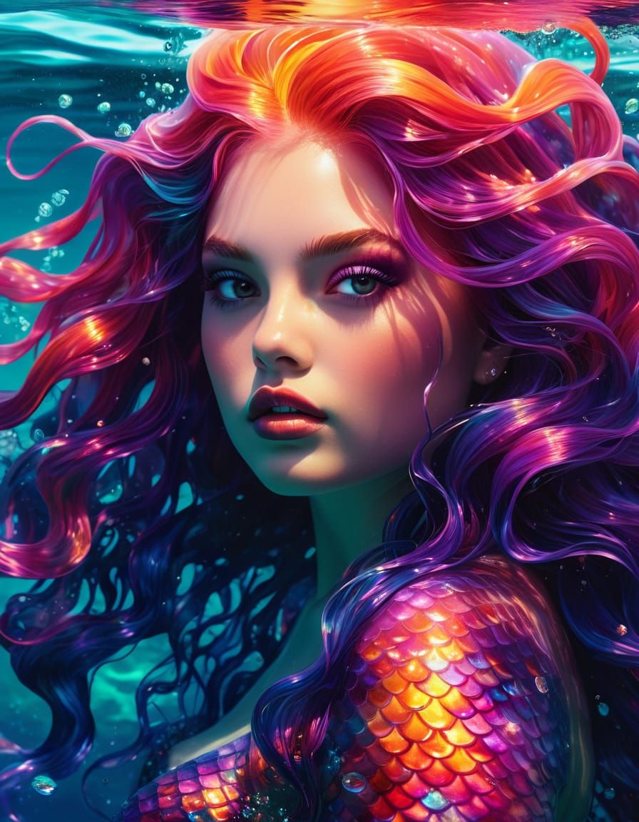 Gothic Mermaid Basks in Sunset Glory