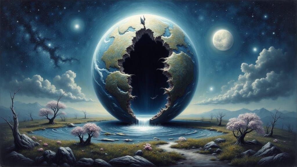 Earth Egg Cracking: Surreal Planetary Concept Art