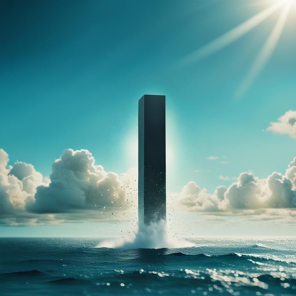 Monolith Floating over Ocean in Cinematic Style
