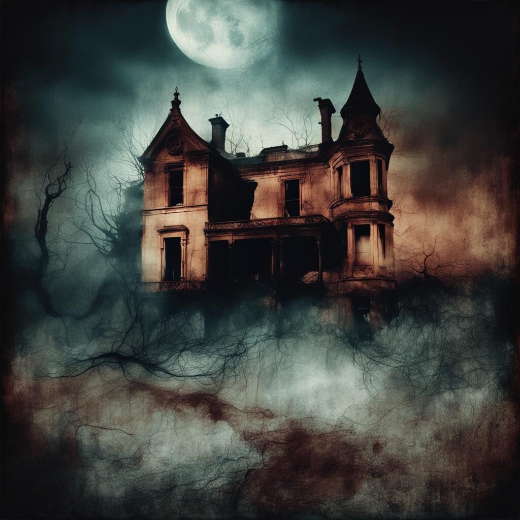 Eerie Haunted House in Sepia, Conceptual Photography