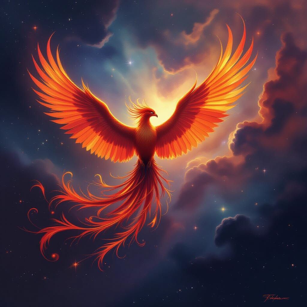 Majestic Phoenix Soars Through Cosmic Nebula