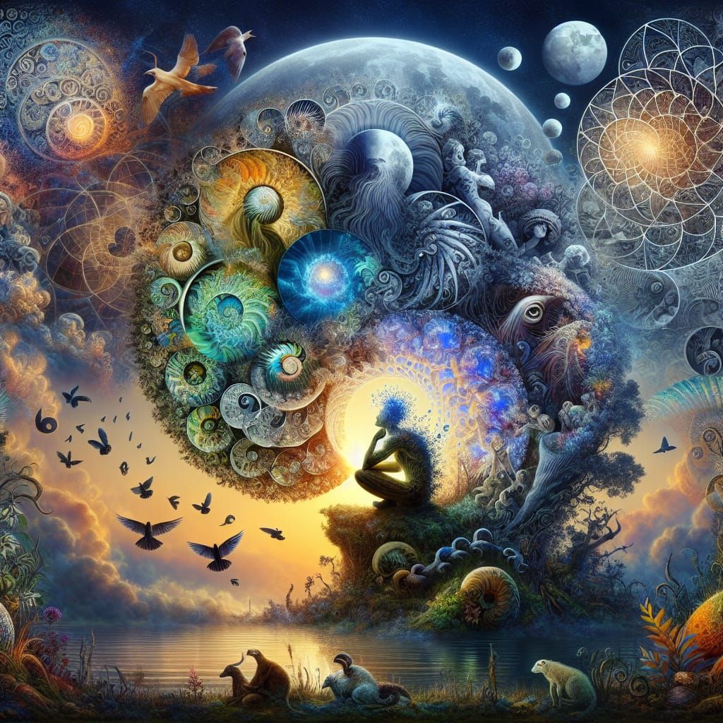 Mystical Creatures from Mythology Gather Around Lunar Entity...