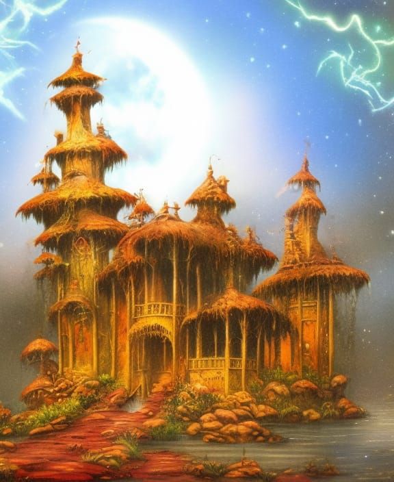 Magical Swamp Goddess Temple: Rococo Storybook Illustration