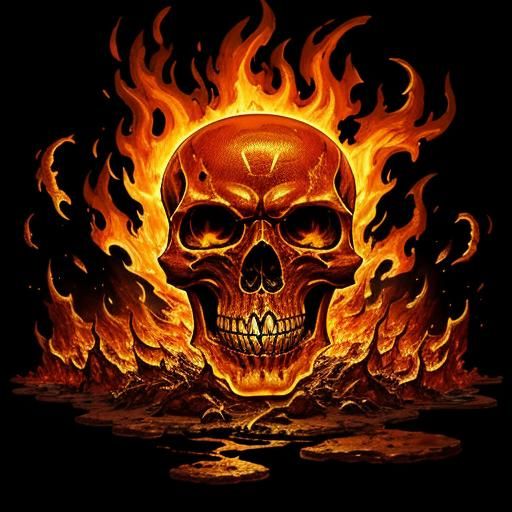 Burning Skull in Fire and Lava