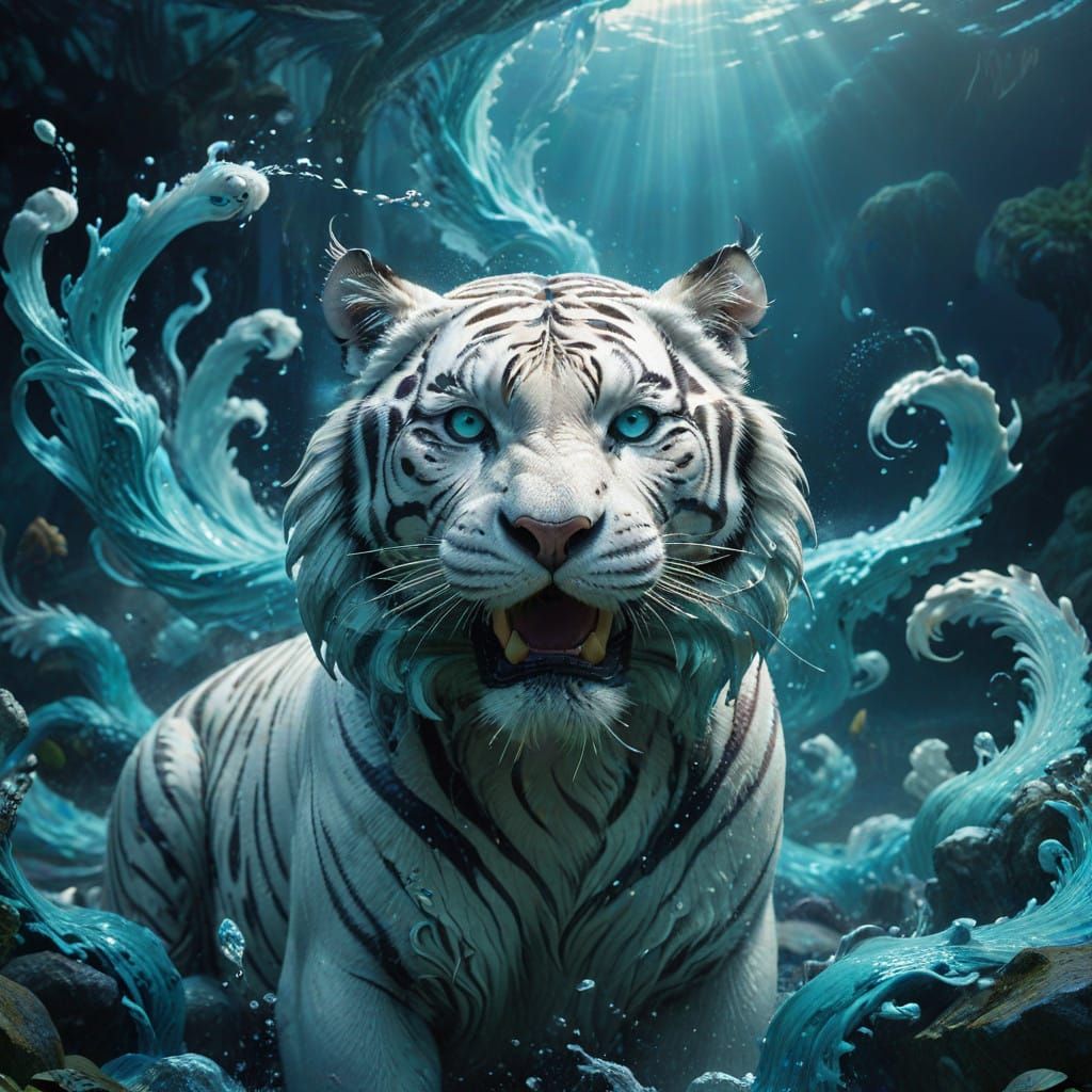 Surreal Underwater Battle of a White Tiger and a White Snake...