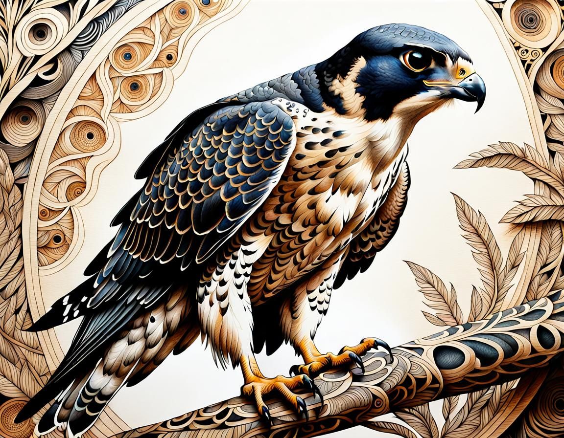Wood Pyrography - Peregrine Falcon