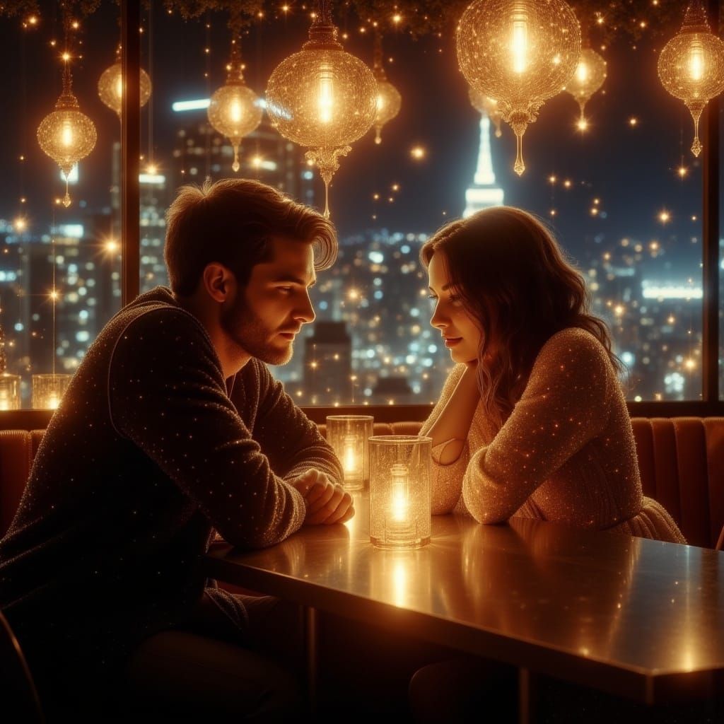 Couple in Warm, Golden Glow, High-Contrast Background