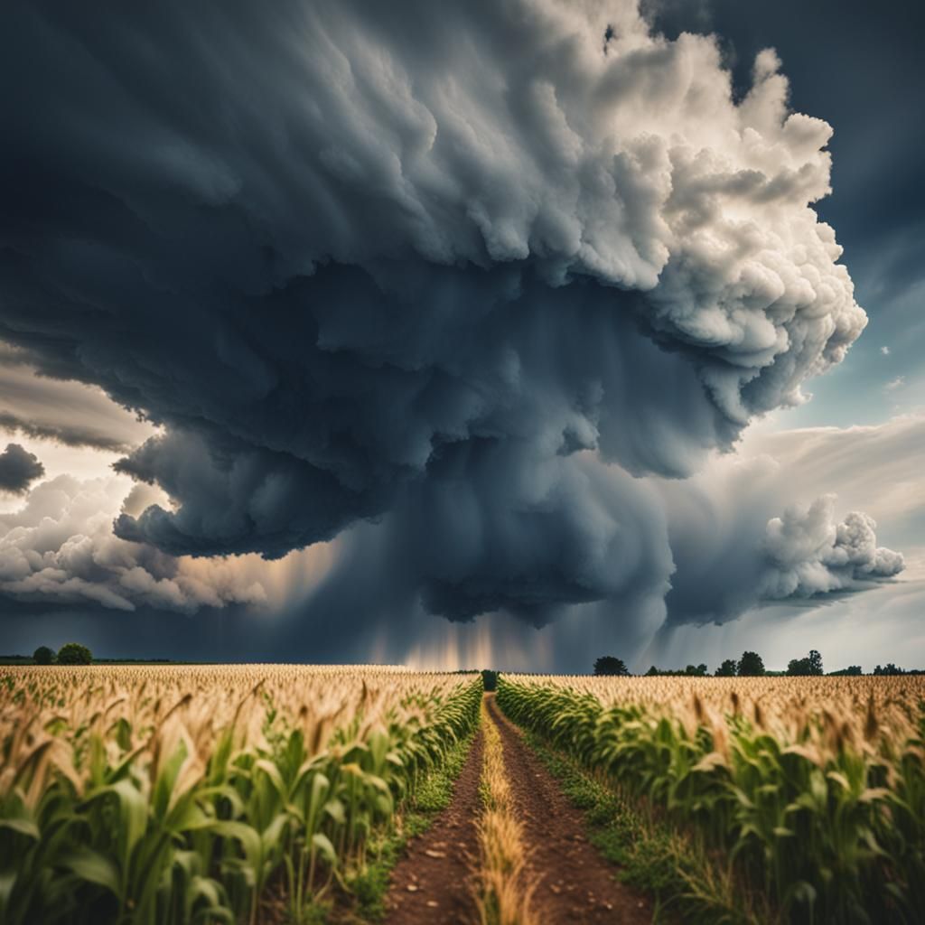 Ominous Thunderstorm Approaches Cornfields: Photography