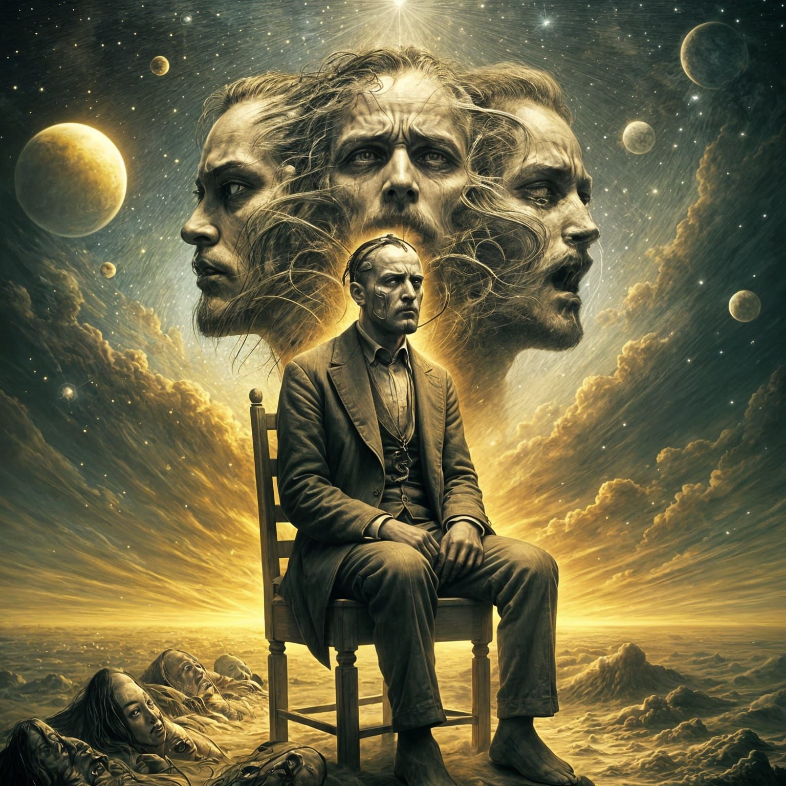 Surreal Triple Portrait on Alien Planet