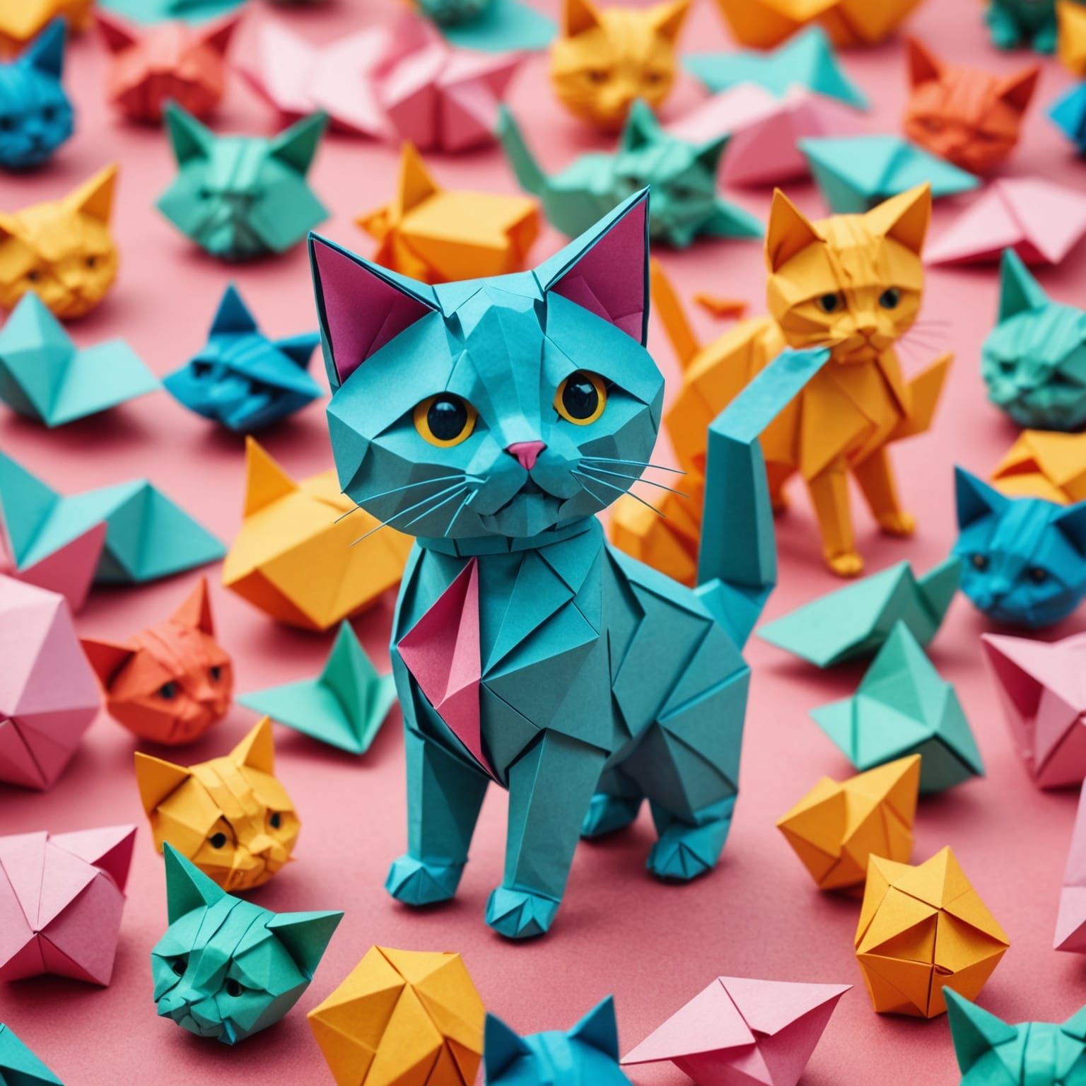 Abstract Origami Kitten Papercraft in Soft Focus