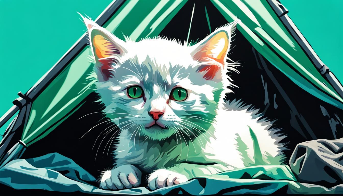Tent City Kitten: Hyperrealistic Warhol-Style Splash Art