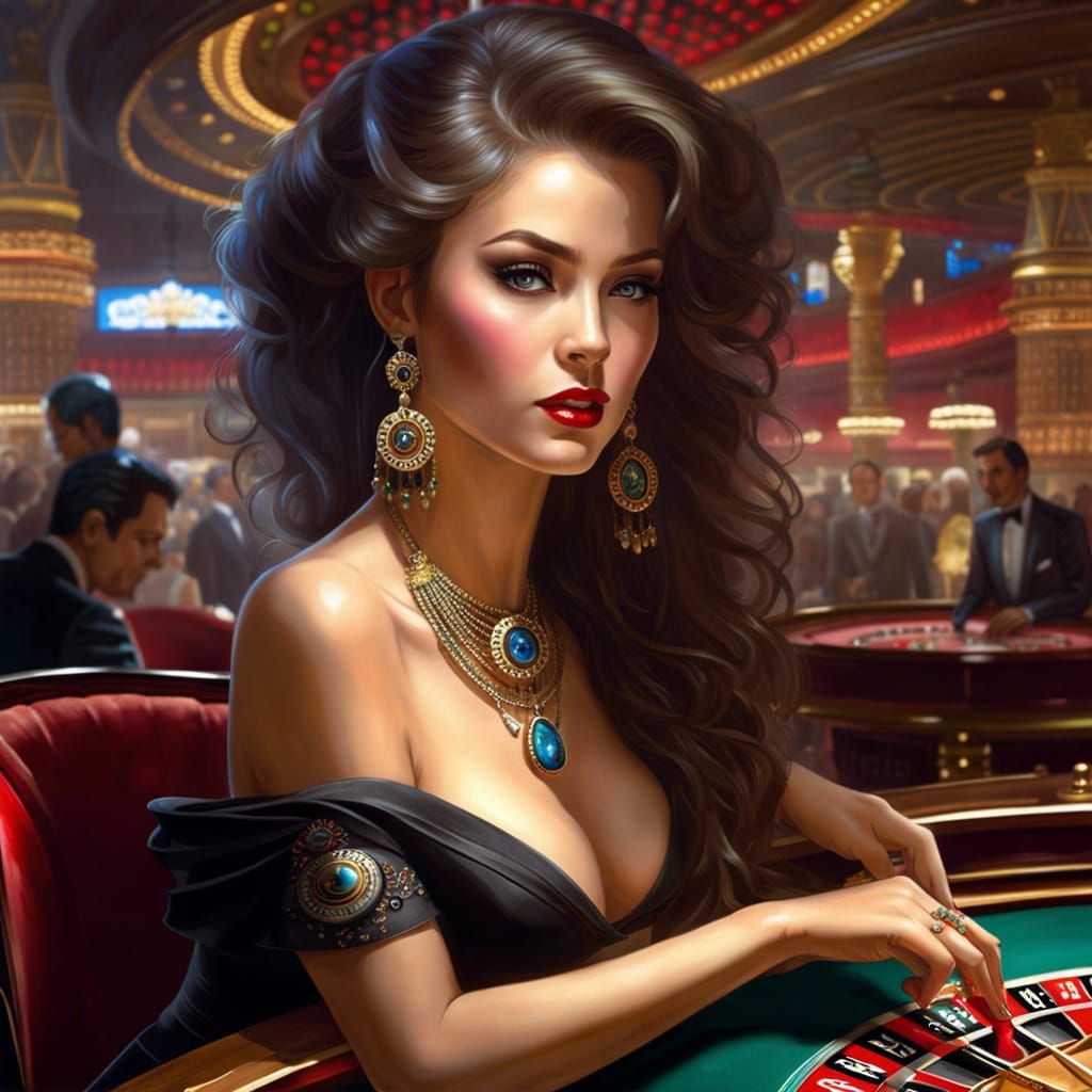 Glamorous Woman at Roulette Wheel in Vegas