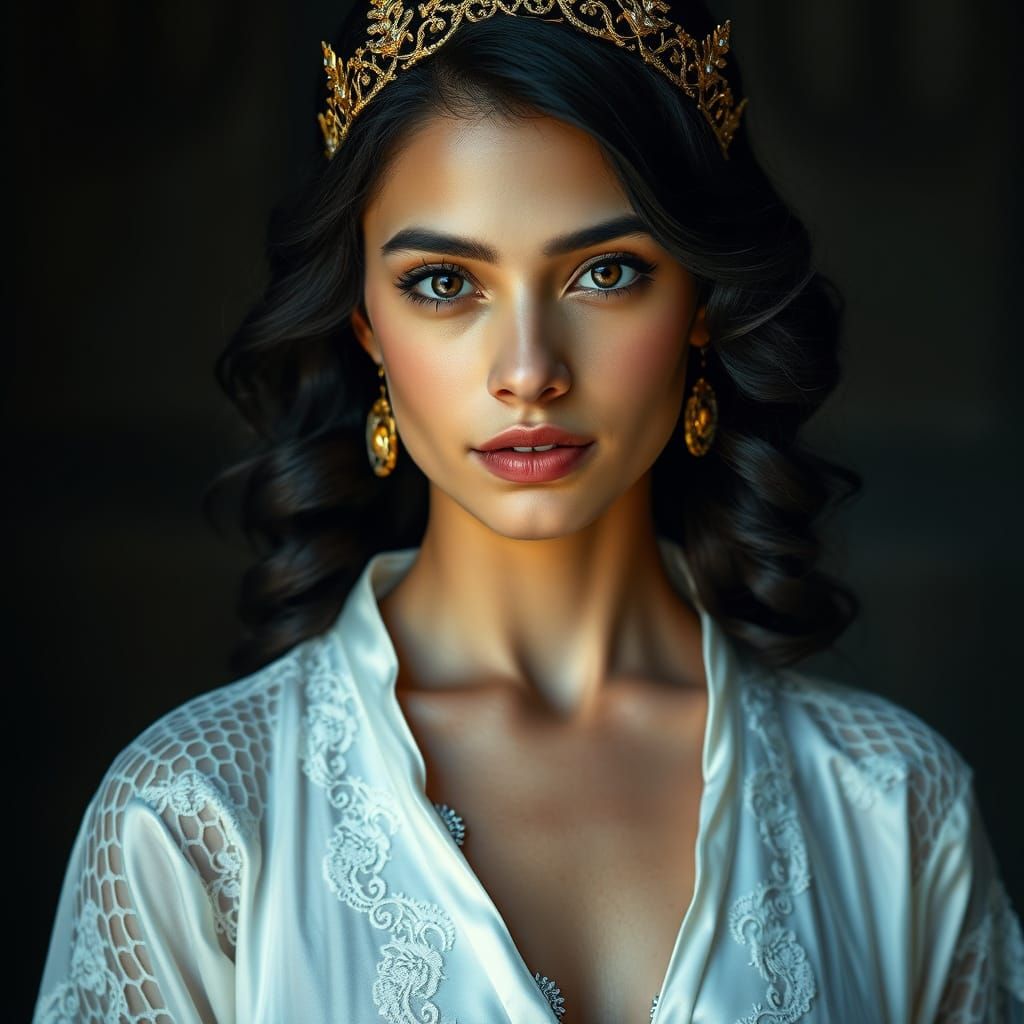Hyper-Realistic Portrait of a Golden Beauty in Regal Attire