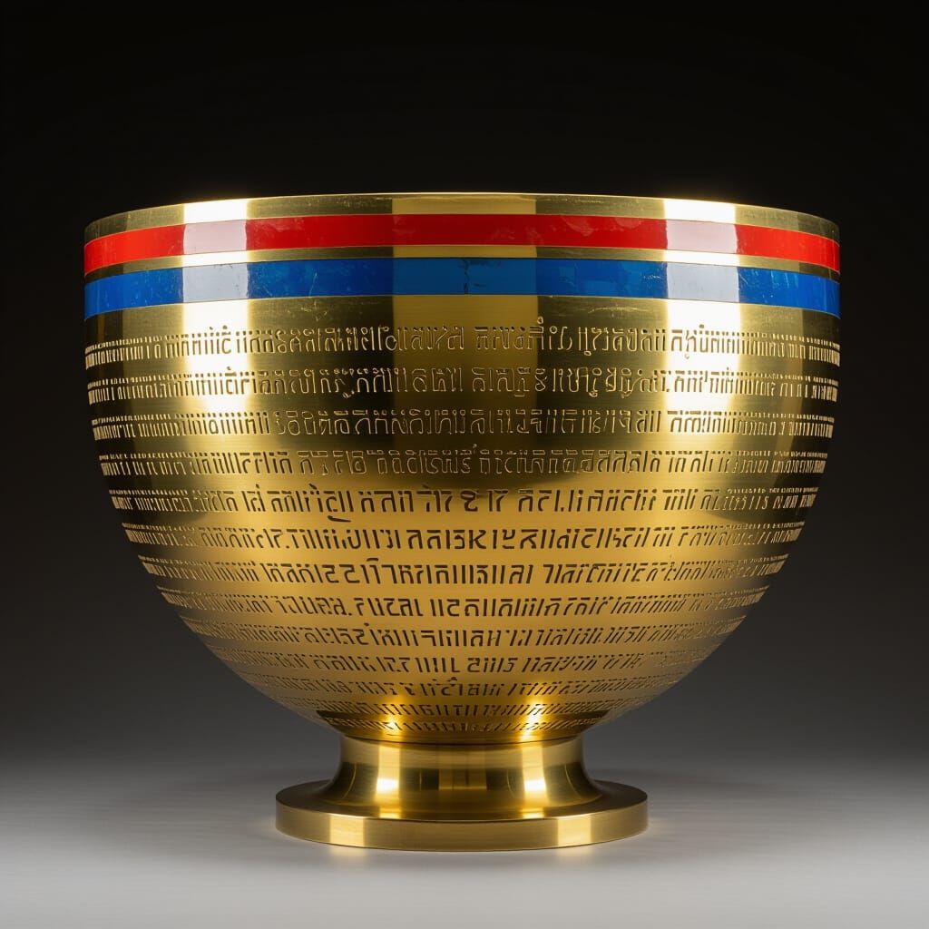 Ornate Brass Bowl with Hidden Language, Abstract Sculpture