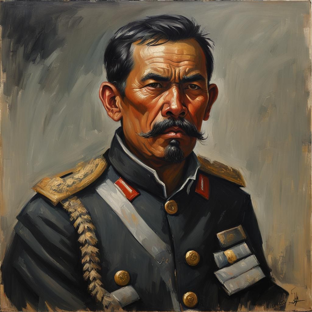 Furious Indonesian Soldier Portrait, Oil Painting Style