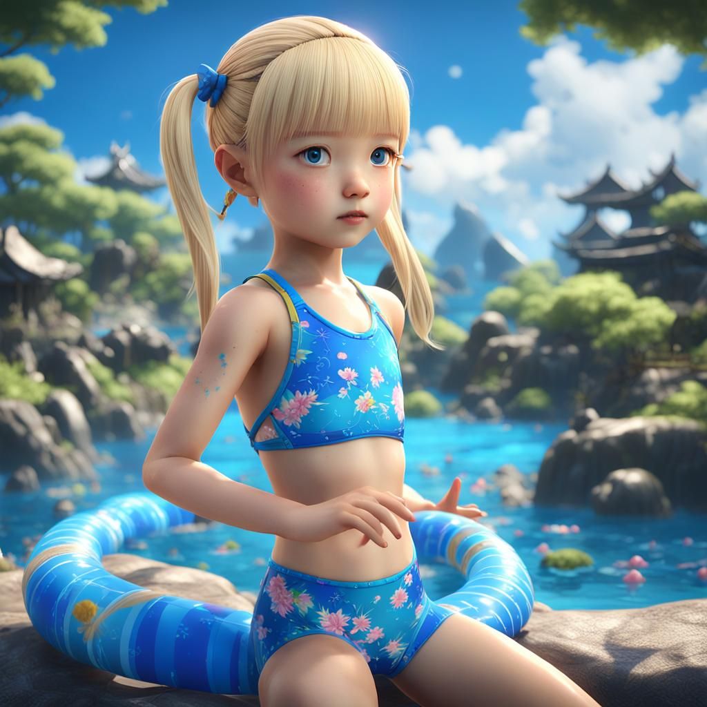 Japanese Girl with Blonde Twintails, 8K Digital Art